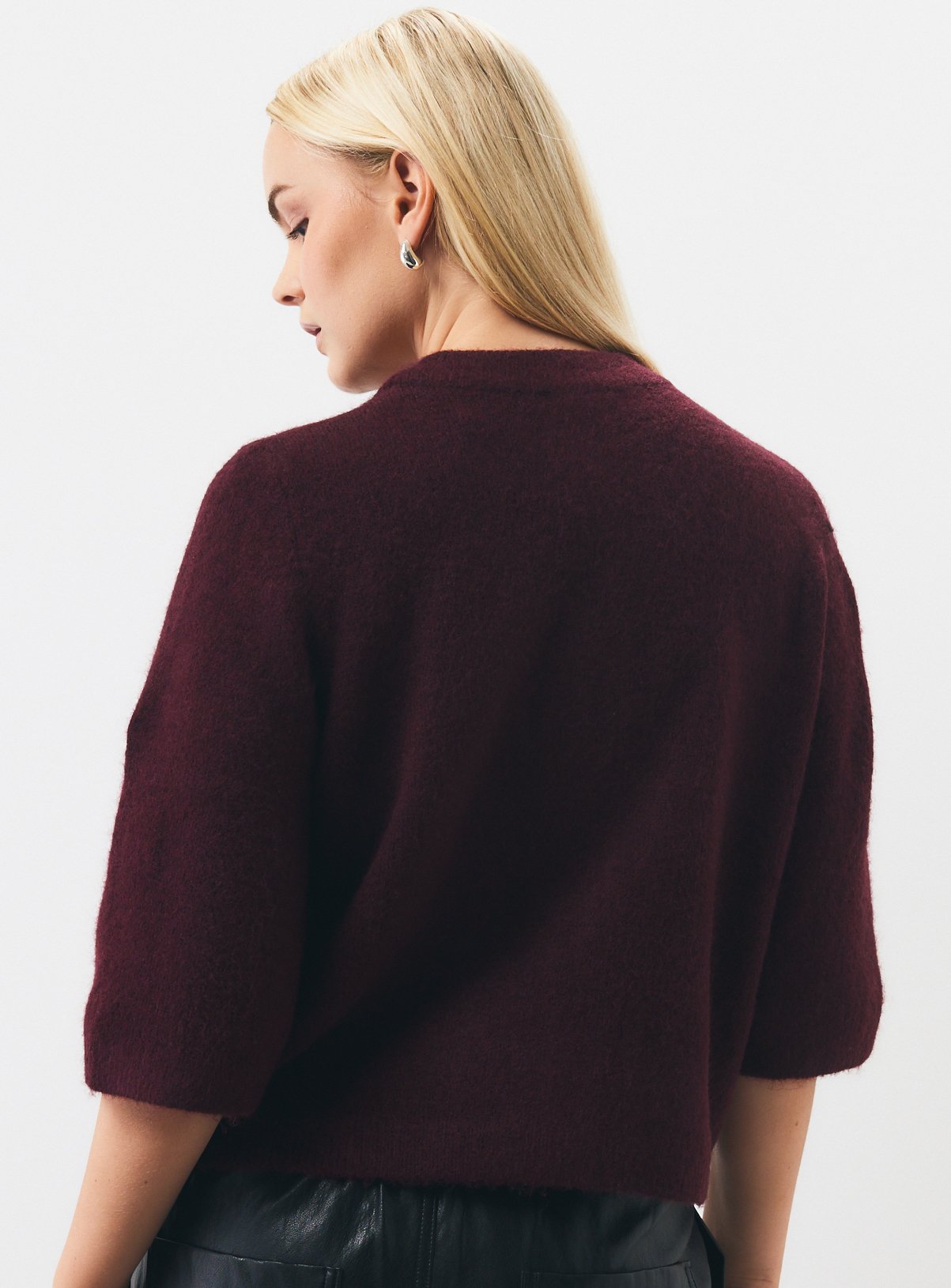 Dark Red Covered Button Boxy Cardigan S - Image 4 thumbnail